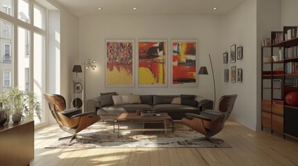 Wall Mural - Modern Living Room Interior Design with Abstract Art