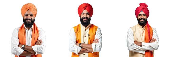 Poster - Smiling Indian Sikh Man In Traditional Attire Stands Out Against A Clean And Simple White Backdrop. 00001