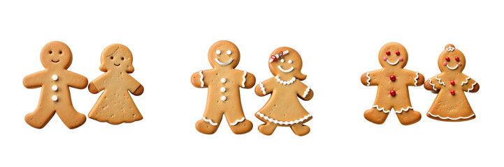 Aufkleber - Gingerbread Man And Woman Cookie Duo Sits On A Crisp White Surface Surrounded By Empty Space To Highlight Their Shapes. 00001