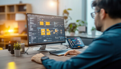 Poster - Efficient cargo distribution system visualized on computer screens