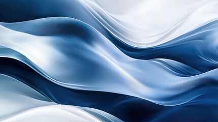 Fototapete - Abstract Blue and White Waves: A Serene Digital Art Piece