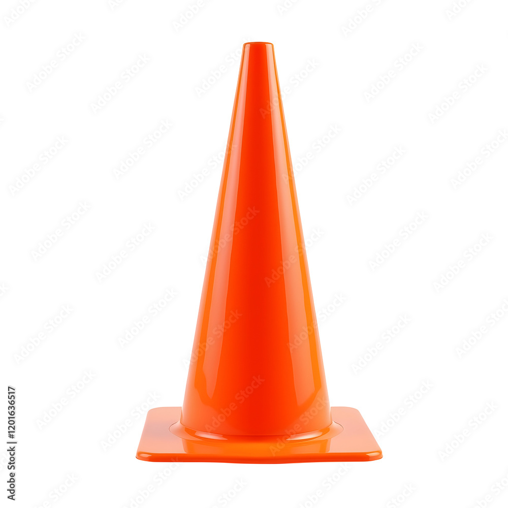 A vibrant orange traffic cone stands tall, its smooth surface gleaming