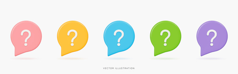 Fototapete - 3d question mark in speech bubble icon set. faq and support concept. message box with question and a