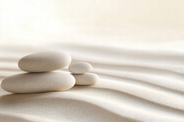 Poster - Smooth beach pebbles gently bathed by soft waves on a serene coastal setting during the early morning light. Generative AI