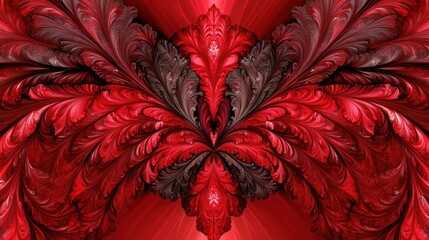 Fototapete - Symmetrical Abstract Fractal Art in Red and Dark Red Hues