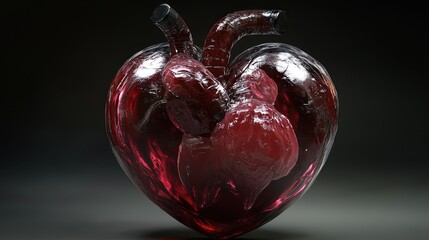 Fototapete - Translucent Red Crystal Heart with Detailed Internal Anatomy: A 3D Render