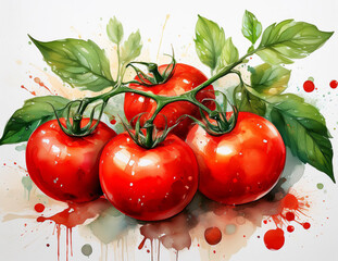 Wall Mural - Red tomatoes, watercolor artwork