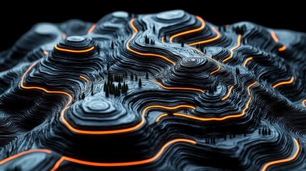 Poster - Abstract Topographic Landscape with Glowing Lines