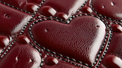 Fototapete - Close-up of a Luxurious Burgundy Quilted Heart Pattern with Glossy Texture