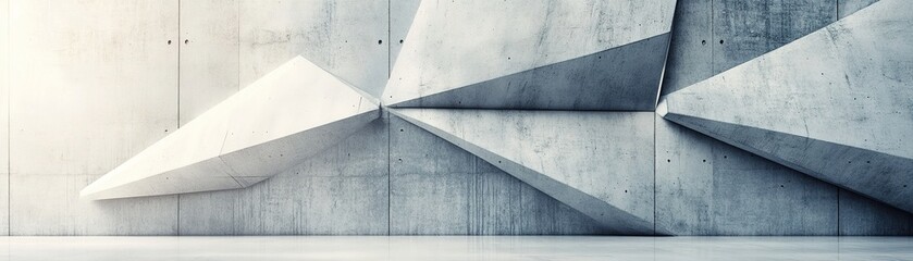 Poster - A minimalist backdrop with a light concrete wall showcases abstract geometric shapes in neutral tones and soft light reflections, providing ample space for text overlays and artistic expressions