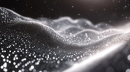 Fototapete - Abstract Silver Wave: Digital Art, Glowing Particles, Elegant Design