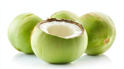 Poster - Fresh green coconut isolated on a white background, showcasing the vibrant color of green coconuts. This image highlights the natural beauty of green coconut in a clean presentation.
