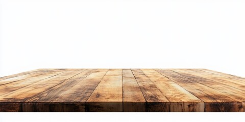 Poster - Wood table top against a clean, isolated white background, highlighting the natural beauty and texture of the wood table top. Perfect for showcasing various designs using a wood table top.