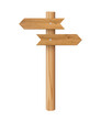 © backup16 - 3d wooden signboard vector illustration. Realistic wood sign post. Blank arrow with wood texture, plywood road pointer. City guidance.