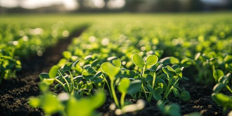 Poster - Field of green lentil sprouts showcasing vibrant growth, offering a stunning view of the lush green lentil sprouts thriving in their natural environment, perfect for agricultural and culinary themes.
