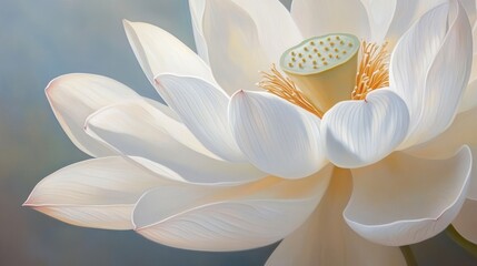 Aufkleber - Close up view showcasing a delicate white lotus, highlighting the intricate details and serene beauty of the white lotus in natural light, emphasizing the tranquility of the white lotus flower.
