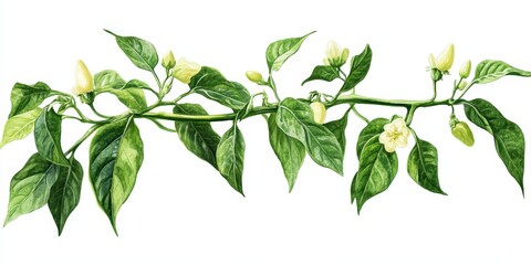 Poster - A vibrant, fresh green pepper plant featuring vegetables and blossoms is showcased against a transparent alpha background, emphasizing its crisp appearance and freshness.