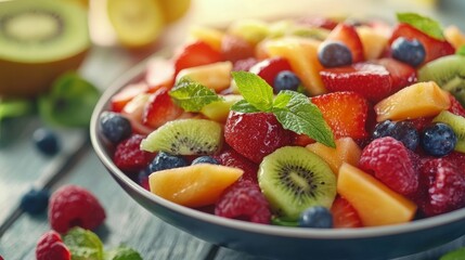 Poster - Delicious and vibrant bowl of healthy fresh fruit salad, bursting with nutrients and flavors. This healthy fresh fruit salad is perfect for a refreshing snack or dessert option.