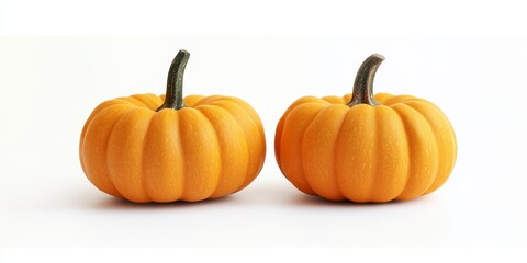 Poster - Two small decorative pumpkins are set against an isolated white background, showcasing the charm of decorative pumpkins in a minimalist setting perfect for seasonal themes.