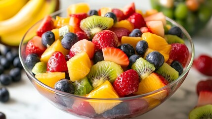 Poster - Delicious and vibrant bowl of healthy fresh fruit salad, bursting with nutrients and flavors. This healthy fresh fruit salad is perfect for a refreshing snack or dessert option.