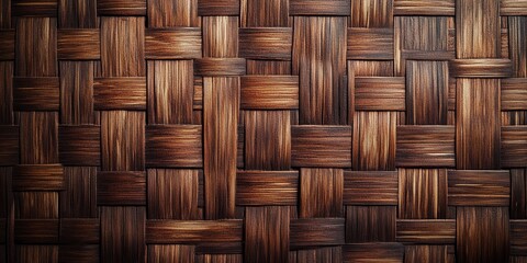 Fototapete - A captivating natural background featuring a unique brown woven bamboo pattern, perfect for showcasing the beauty of bamboo in design or artistic projects. Experience the allure of this bamboo