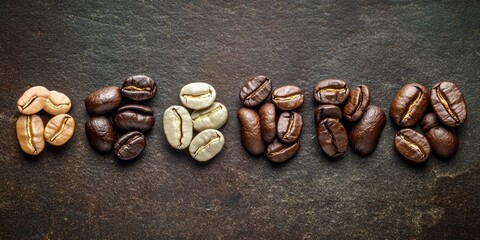Poster - Collection of coffee beans arranged against a rich, dark roasted backdrop highlights the variety and depth of flavors in these aromatic coffee beans.