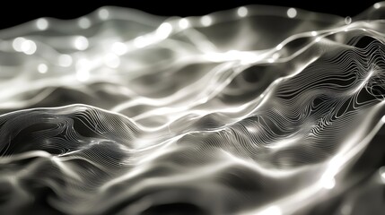 Fototapete - Abstract Silver Waves: A Digital Landscape of Light and Shadow