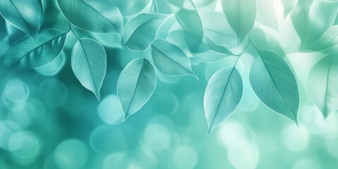Poster - Blurred leaf background creating a peaceful ambiance, ideal for nature themed projects. This blur leaf background enhances any design with its soft textures and calming colors, perfect for various