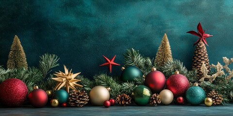 Poster - A still life composition featuring vibrant Christmas decorations that showcase the festive spirit and charm. The still life of Christmas decorations captures the essence of holiday cheer.