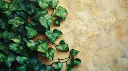 Poster - Vibrant green creeper plant flourishing against a textured wall, showcasing the beauty of a green creeper plant as it climbs and adorns surfaces with its lush foliage.