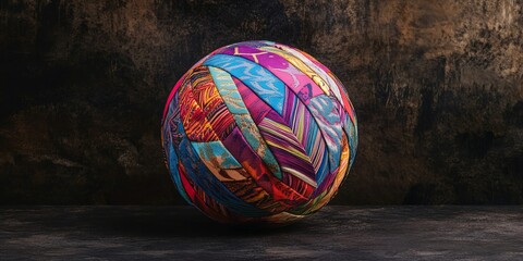 Aufkleber - Vibrant cloth ball displayed on a dark background, showcasing the intricate textures and colors, the colorful cloth ball captures attention with its unique design and aesthetic appeal.