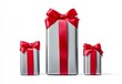 © Habibur Rahaman - Elegant Silver Gift Boxes Red Ribbon Holiday Presents bow set size sale gifts shiny satin image