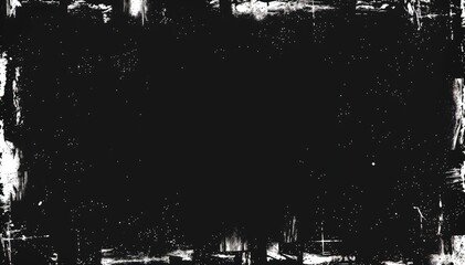 Poster - Abstract black and white grunge texture with distressed edges and scattered particles