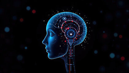 Poster - Digital head with glowing neural network connections futuristic AI concept