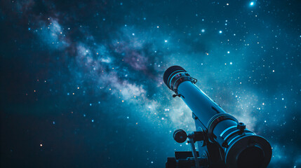 Wall Mural - exploring the universe through a telescope under a starry sky. generative ai