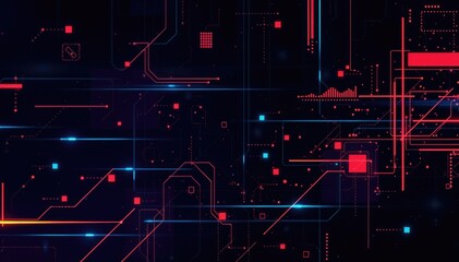 Aufkleber - Abstract digital circuit board with glowing red and blue lines