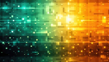 Poster - Abstract pixel art background with vibrant teal and orange hues digital designs and tech projects