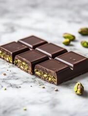 Aufkleber - Delicious chocolate bar filled with pistachio paste served on a marble surface. Generative AI