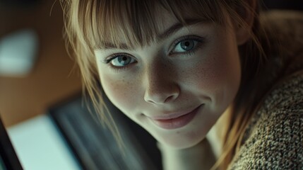 Wall Mural - Young Adult Woman Looking at Computer