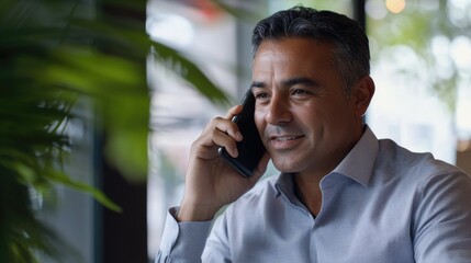 Poster - Businessman Talking on Cell Phone in Restaurant