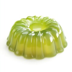 Lime Jelly Mold: A vibrant green lime jelly mold, glistening with a beautiful sheen, sits elegantly on a surface. Its smooth texture and fluted edges create a visually appealing dessert.