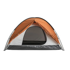 a bright and spacious orange camping tent set for an outdoor adventure., isolated on a transparent b