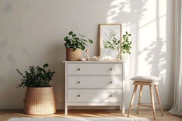 Wall Mural - Interior of room with white commode, stool and plants