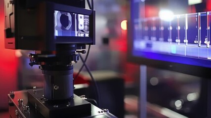Poster - a tight shot of a robotic quality inspection unit using cameras and sensors to evaluate small parts 