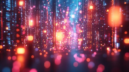 Poster - Abstract digital data stream, glowing particles, vibrant colors, futuristic technology background.