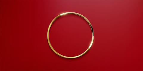 Poster - gold circle thin frame. blank metal ring, button, stamp, emblem, sticker, label. first place medal i