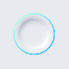 Poster - Round color frame with illuminated neon border on white background. Glowing white circle frame with color line. Modern abstract futuristic geometric vector illustration in soft pastel tones.
