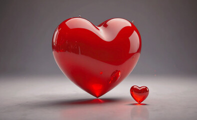 Poster - A heart made of glass is shown with a smaller heart inside it. Concept of love and affection, as the two hearts are placed close together. The glass heart is a symbol of the strong bond between the