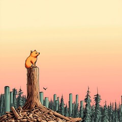 Poster - An endangered animal standing on the last remaining tree in a deforested area