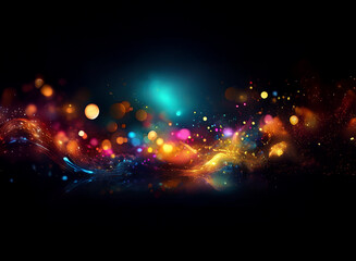 Poster - Abstract background of colorful bokeh lights, swirling and shimmering in a dark space.  The vibrant lights create a dynamic and energetic atmosphere.